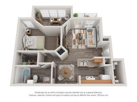 Floor plan for 1 bed, 1 bath, 872 sqft